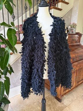 P. CILL ladies black fringe knit coat size medium/large NWT